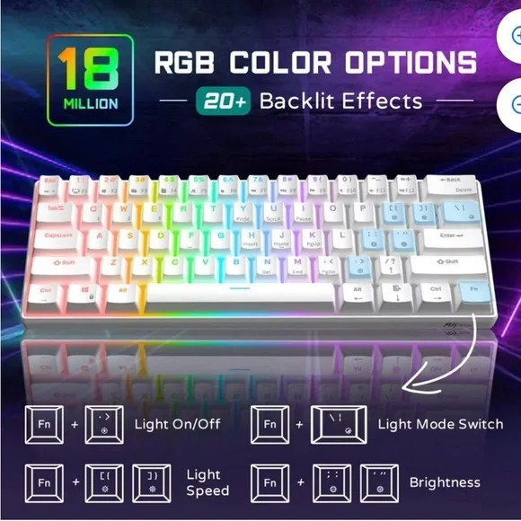 Computer Keyboard RK RK61 Wireless Mechanic Klight Red Switch-white NEW IN BOX